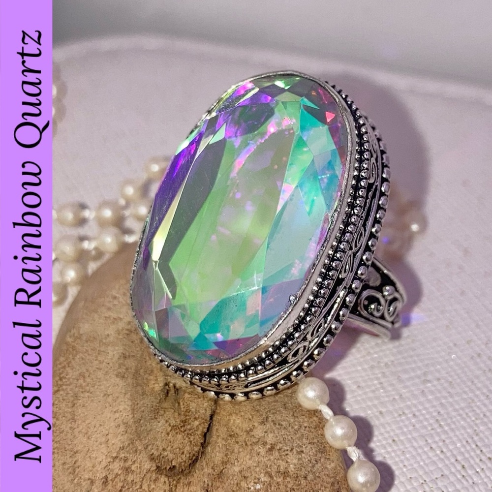 Mystical Rainbow Quartz Gemstone Chunky Handmade Ring